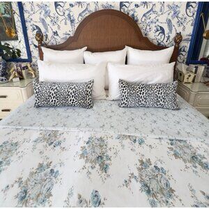 Simply Shabby Chic Duvet Cover KING Size 100% Cotton Roses Blue Reversable NICE